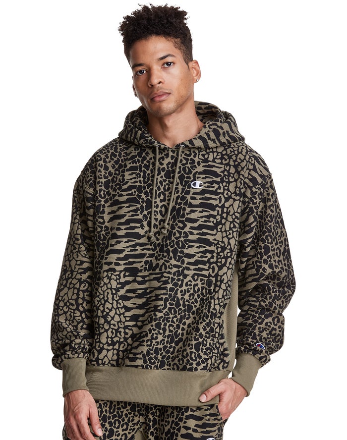 Sudadera Con Capucha Champion Hombre - Reverse Weave All Over Print ( Verde Oliva ) 5014729-MN